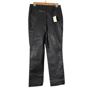 Vintage Y2K Tommy Hilfiger Black Leather Pants Size 6 Red Lining Deadstock